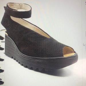 FLY London Black Yala Perforated suede sandal